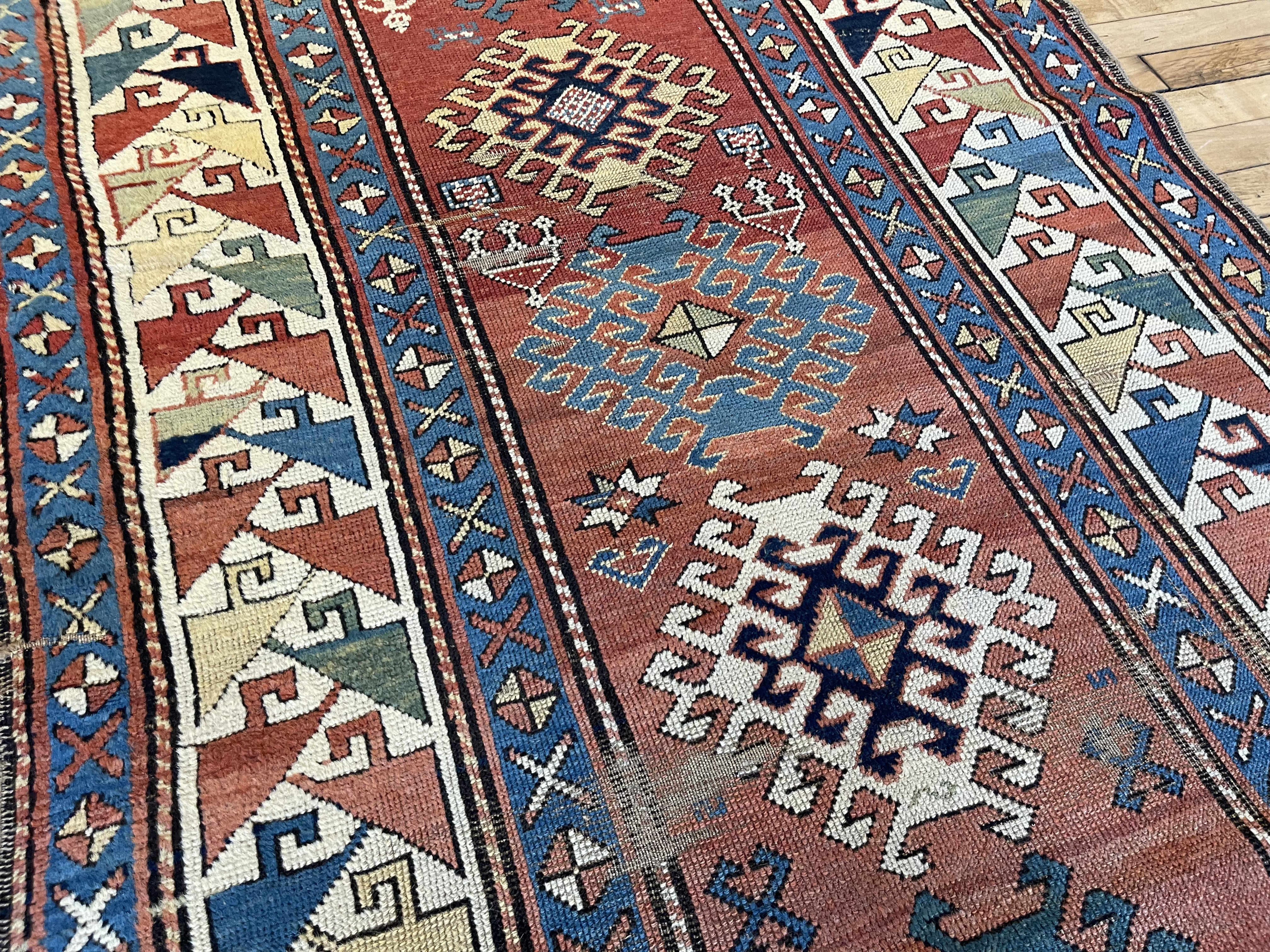 Antique kazak Runner - # 78353