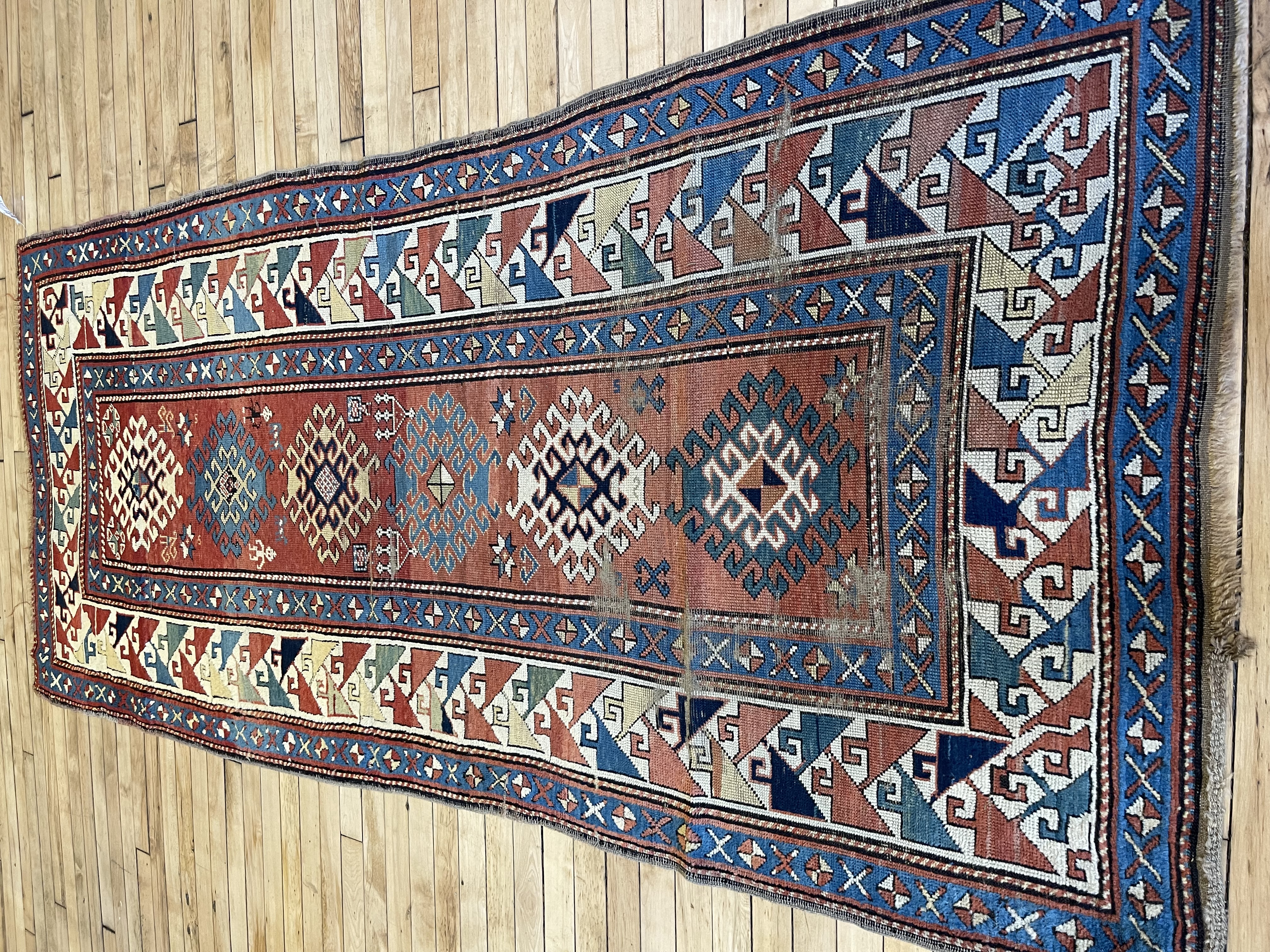 Antique kazak Runner - # 78353